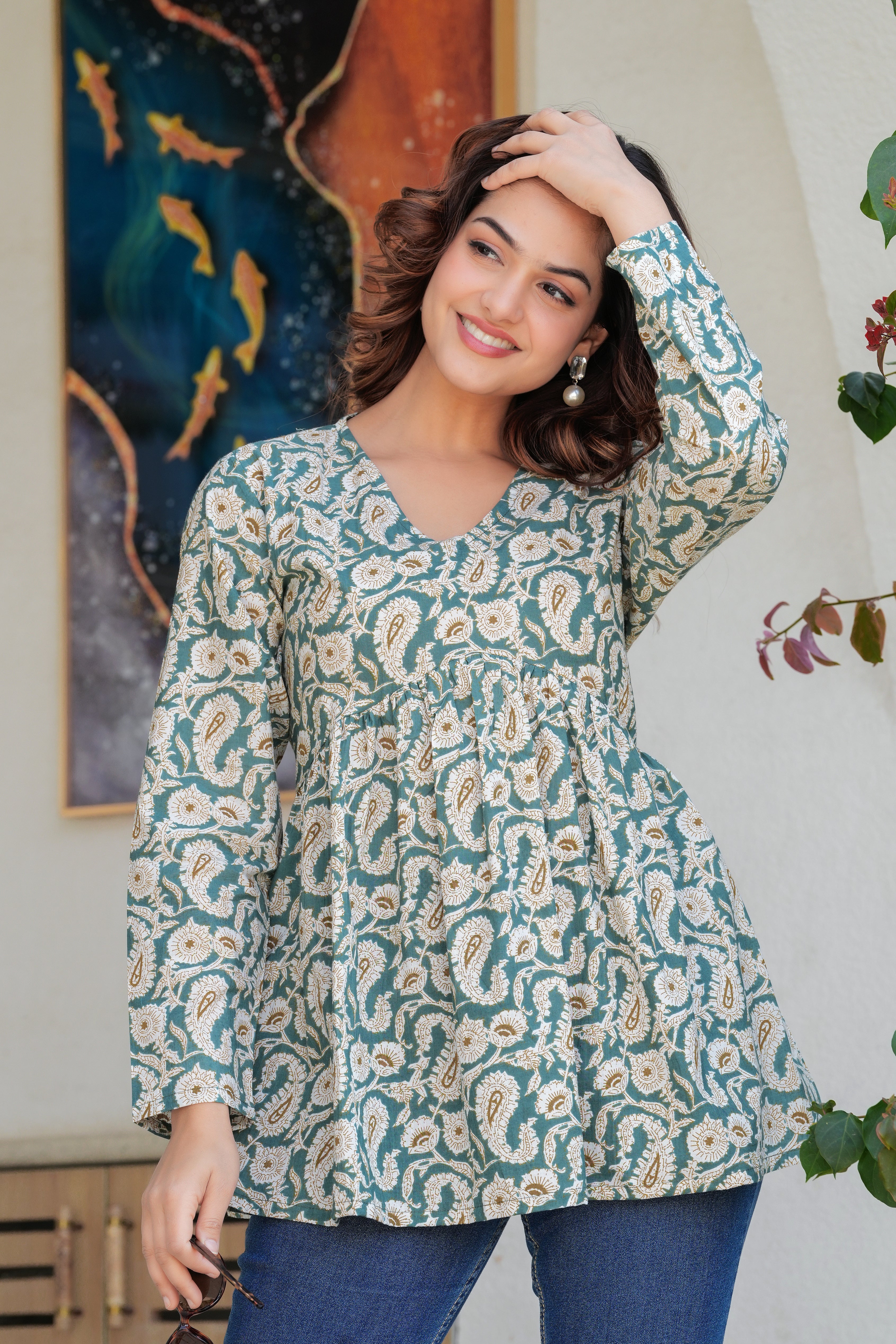 Olive Paisley Cotton Boho Top