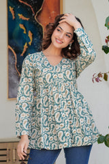 Olive Paisley Cotton Boho Top