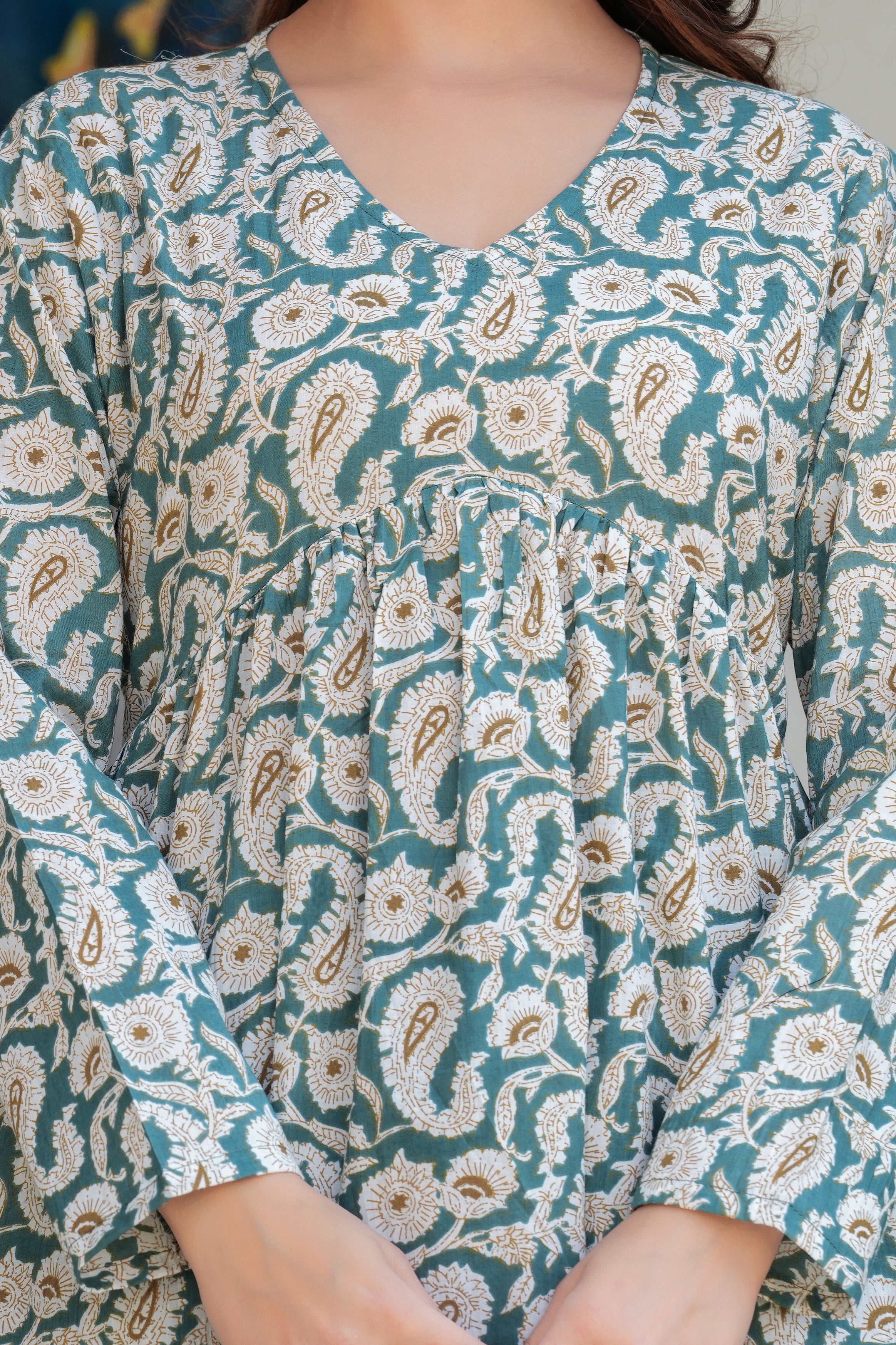Olive Paisley Cotton Boho Top