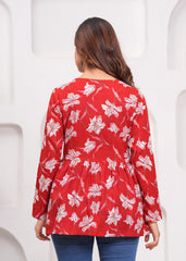 Red Floral Empire Waist Cotton Peplum Top