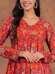 Radiant Red Floral Flare Top